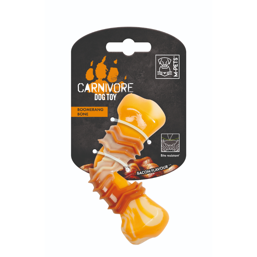 Carnivore dog toy boomerang bone - bacon scent