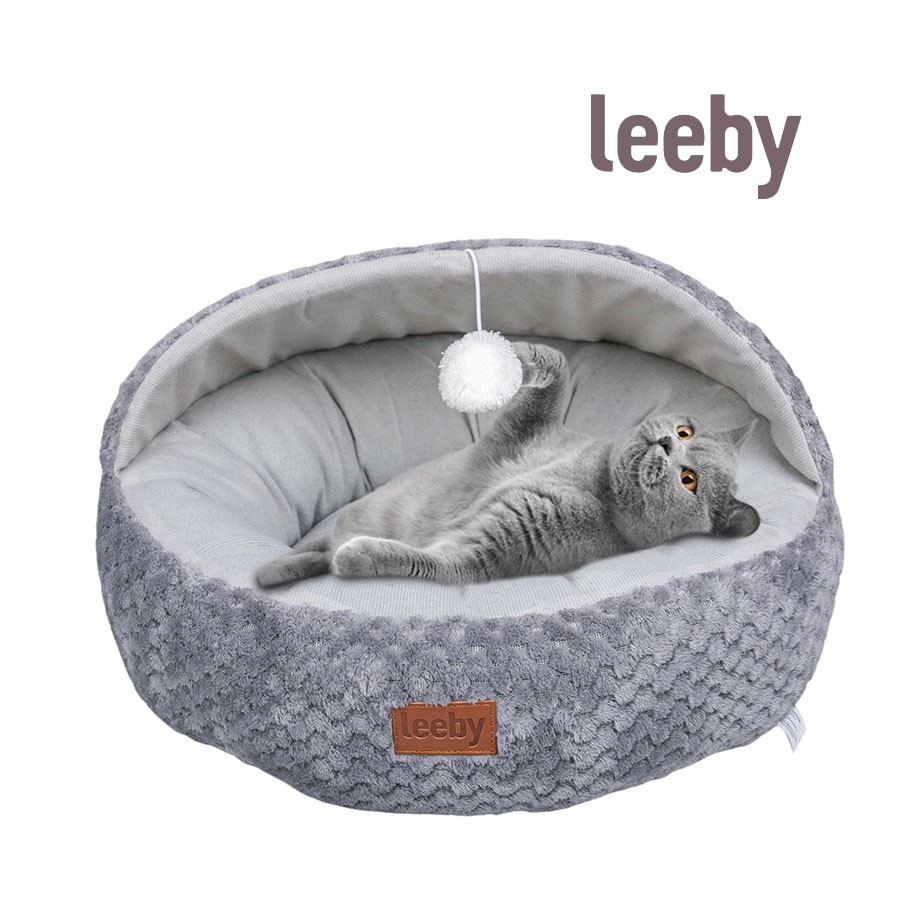Leeby cama/cuna gris y blanco con Juguete colgante para gatos, , large image number null