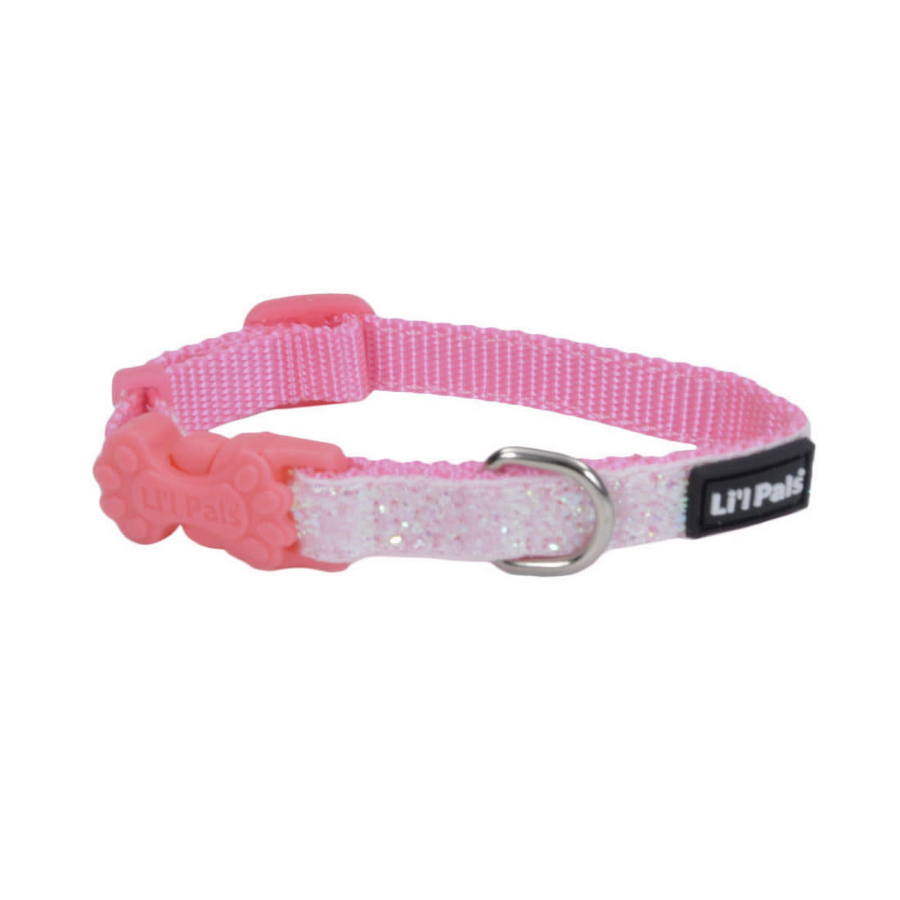 Collar para perro ajustable con superposición brillante y destellos rosados - pequeño