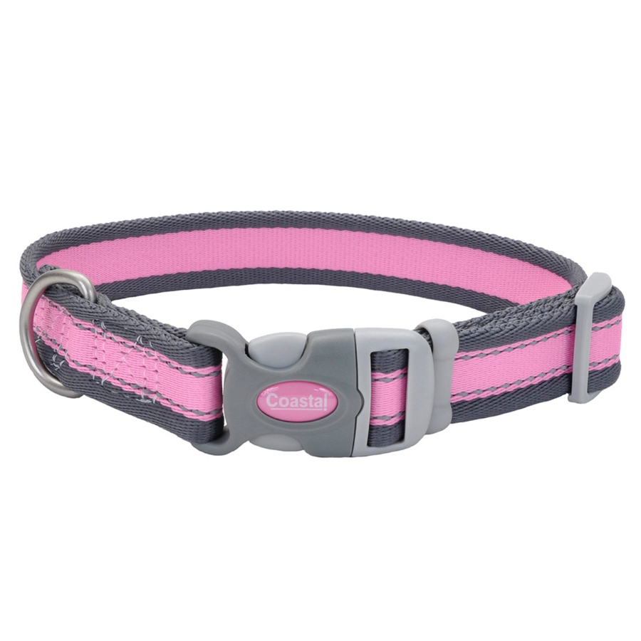 Collar para perro ajustable pro reflectante color rosado brillante con gris, , large image number null