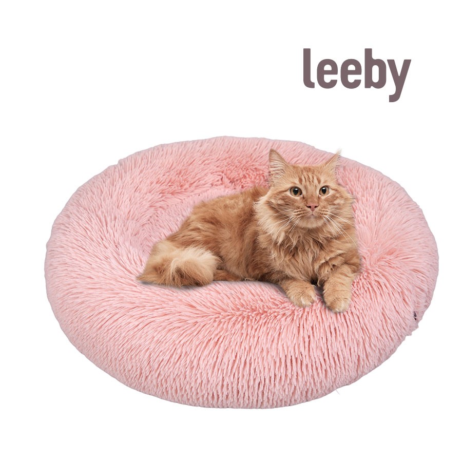 Leeby Cama Donut Antiestrés de color rosa para gatos, , large image number null