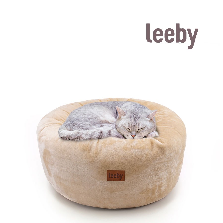 Leeby Cama Donut Premium Desfundable de Terciopelo Blanco para gatos, , large image number null