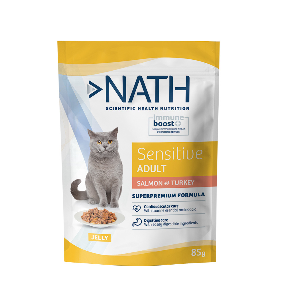 Nath Cat sensitive adult salmón & pavo en gelatina sobre para gatos, , large image number null